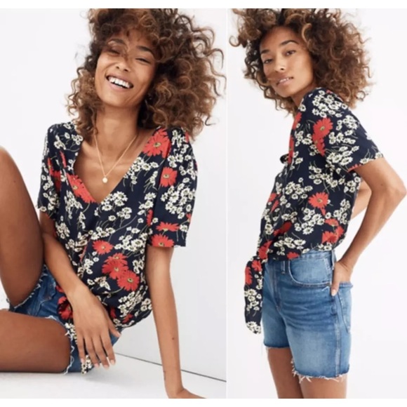 Madewell Tops - Madewell Hillside Daisies Navy Tie-Front Top, M